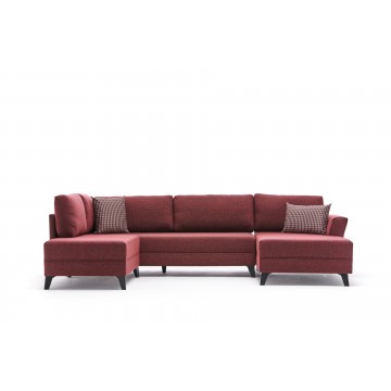 Efsun Panoramic Corner Sofa Bed Burgundy