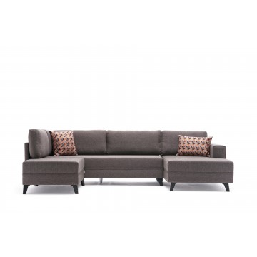 Efsun Panoramic Corner Sofa Bed Brown