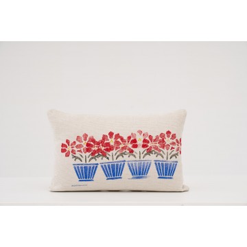 SENS Hana Model Cotton Fabric Red Flower Patterned Cushion 40x60