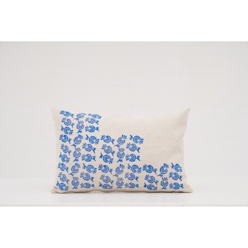 SENS Kofuku Model Cotton Fabric Blue Asymmetric Ethnic Patterned Cushion 40x60