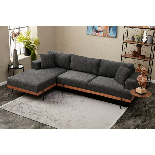Liva Sectional Sofa Anthracite Couch with Left Arm Chaise