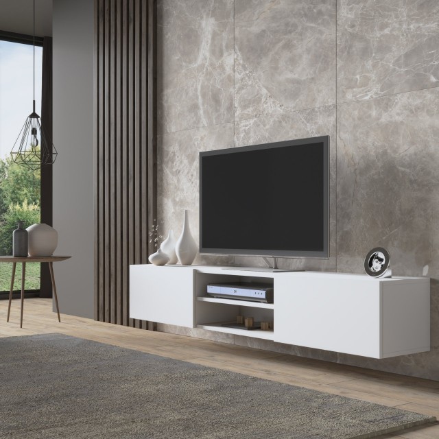 Waco Minimalist Floating TV Stand for 75 inch TVs Wall Mounted Media Console Table White
