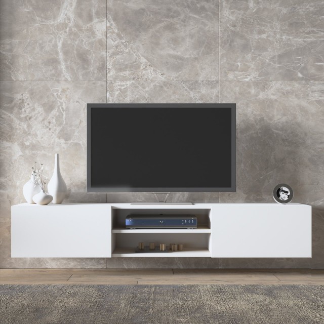 Waco Minimalist Floating TV Stand for 75 inch TVs Wall Mounted Media Console Table White