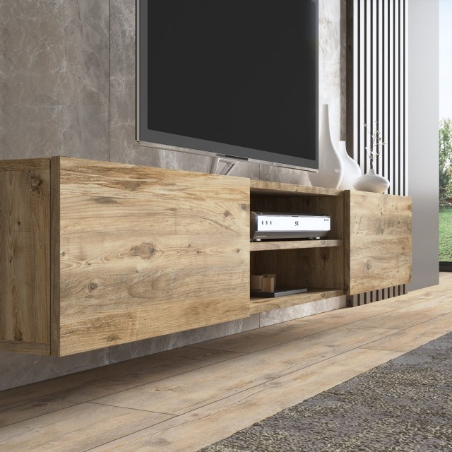 Waco Minimalist Floating TV Stand for 75 inch TVs Wall Mounted Media Console Table Atlantic Pine